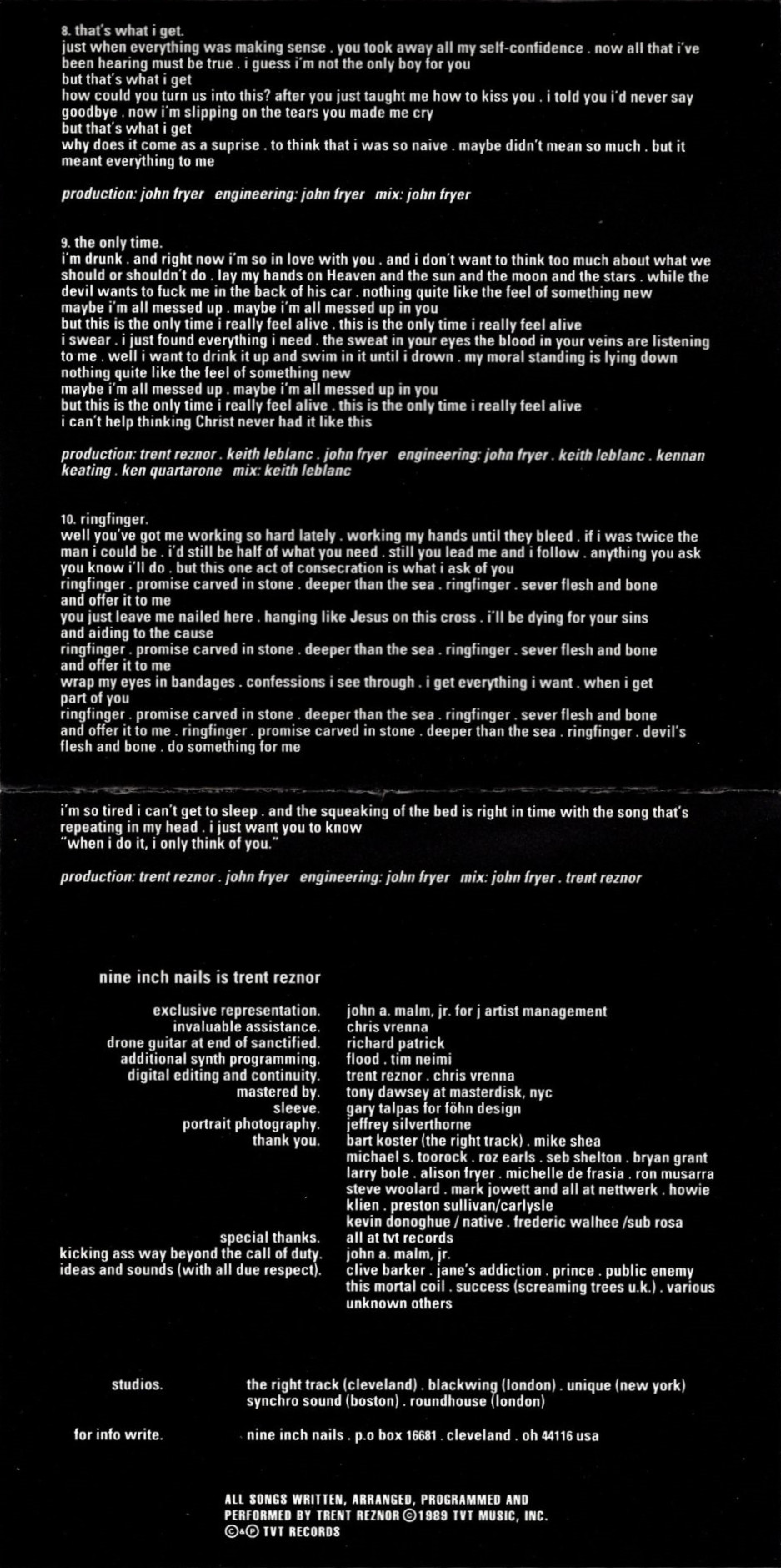 pretty hate machine by nine inch nails booklet pages 7 and 8